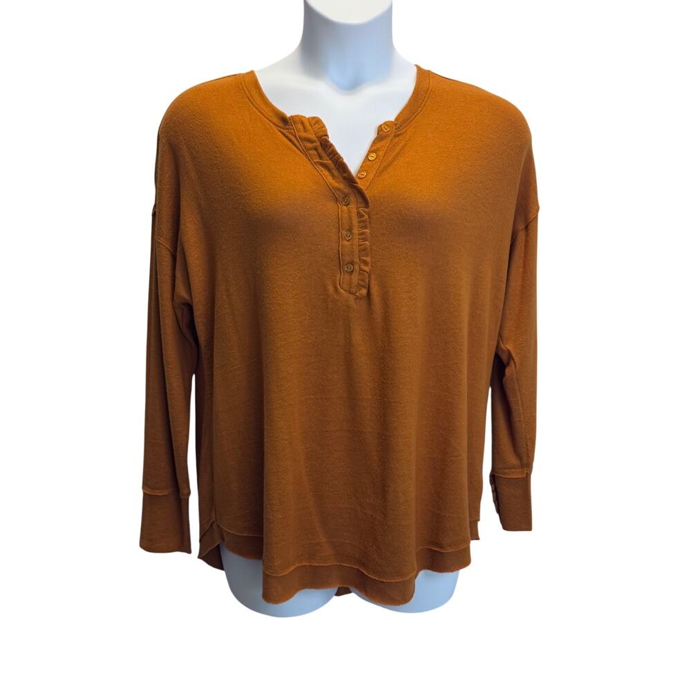 NWT Cato Waffle Knit Henley Top Large Rust Orange Long Sleeve Thermal Pullover